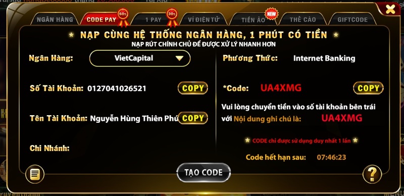 Nạp tiền Go88 Club bằng Code Pay