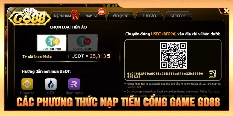 Các phương thức nạp tiền tại cổng game GO88
